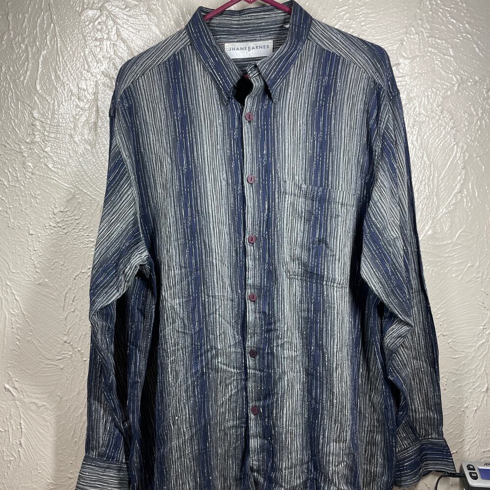 Jhane Barnes‎ Green Long Sleeve Button Up Striped Made in Italy Shirt Mens Sz XL